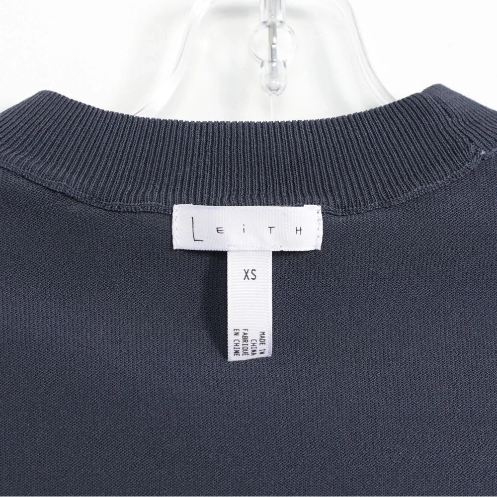 Leith Nordstrom top asphalt gray charcoal knit stretch thin sweater cropped - Picture 2 of 5